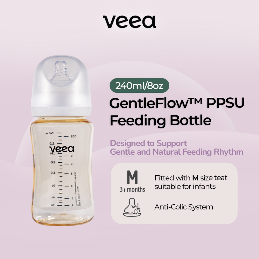 Veea GentleFlow™ 240ml/8oz Feeding Bottle PPSU (M Size Teats for 3 to 6 months)
