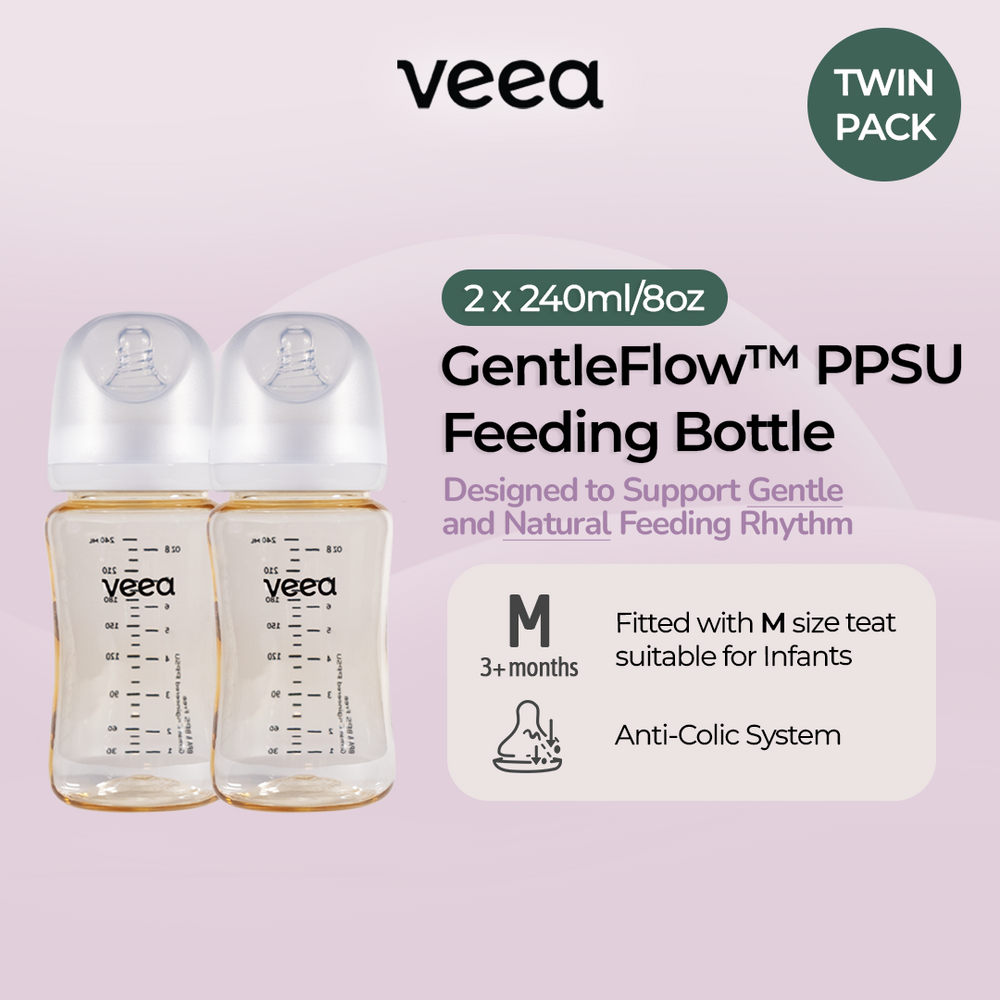 Twin Pack: 2x GentleFlow 240ml/8oz Feeding Bottle PPSU (M Size Teats for 3 to 6 months)