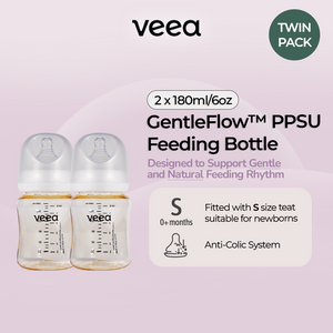 Twin Pack: 2x GentleFlow 180ml/6oz Feeding Bottle PPSU (S Size Teats for 0 to 3 months)